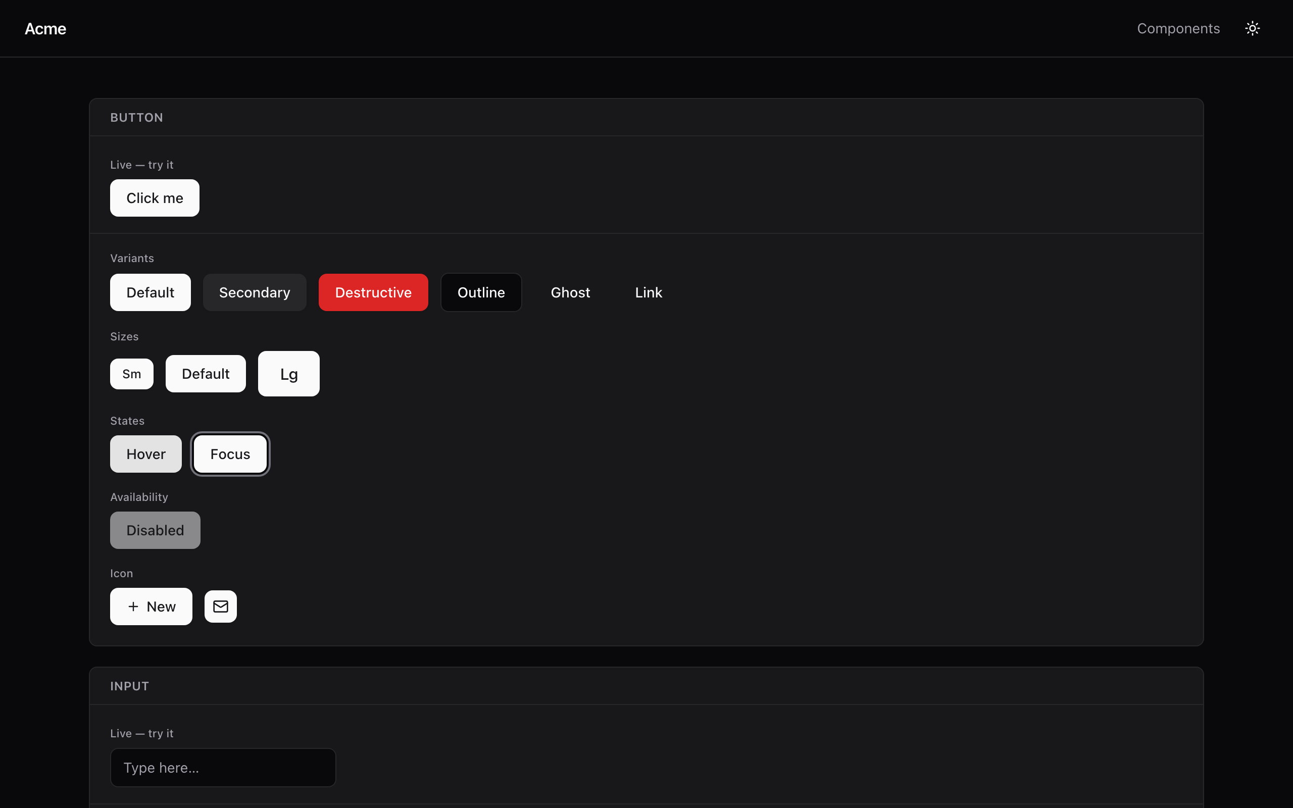 Component gallery, dark